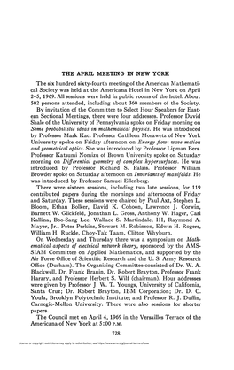 Cal Society Was Held at the Americana Hotel in New York on April 2-5, 1969