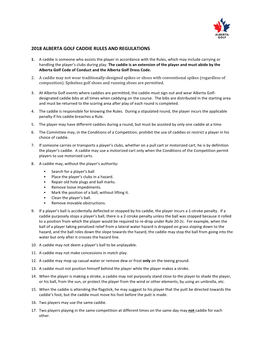 2018 Alberta Golf Caddie Rules and Regulations