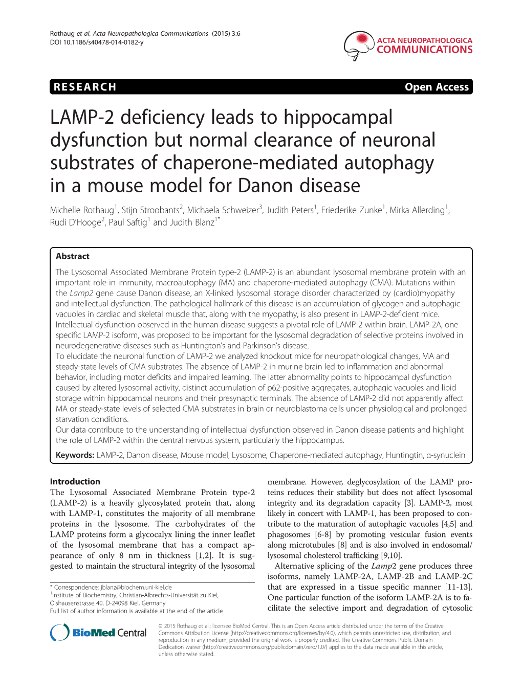 LAMP-2 Deficiency Leads to Hippocampal Dysfunction But