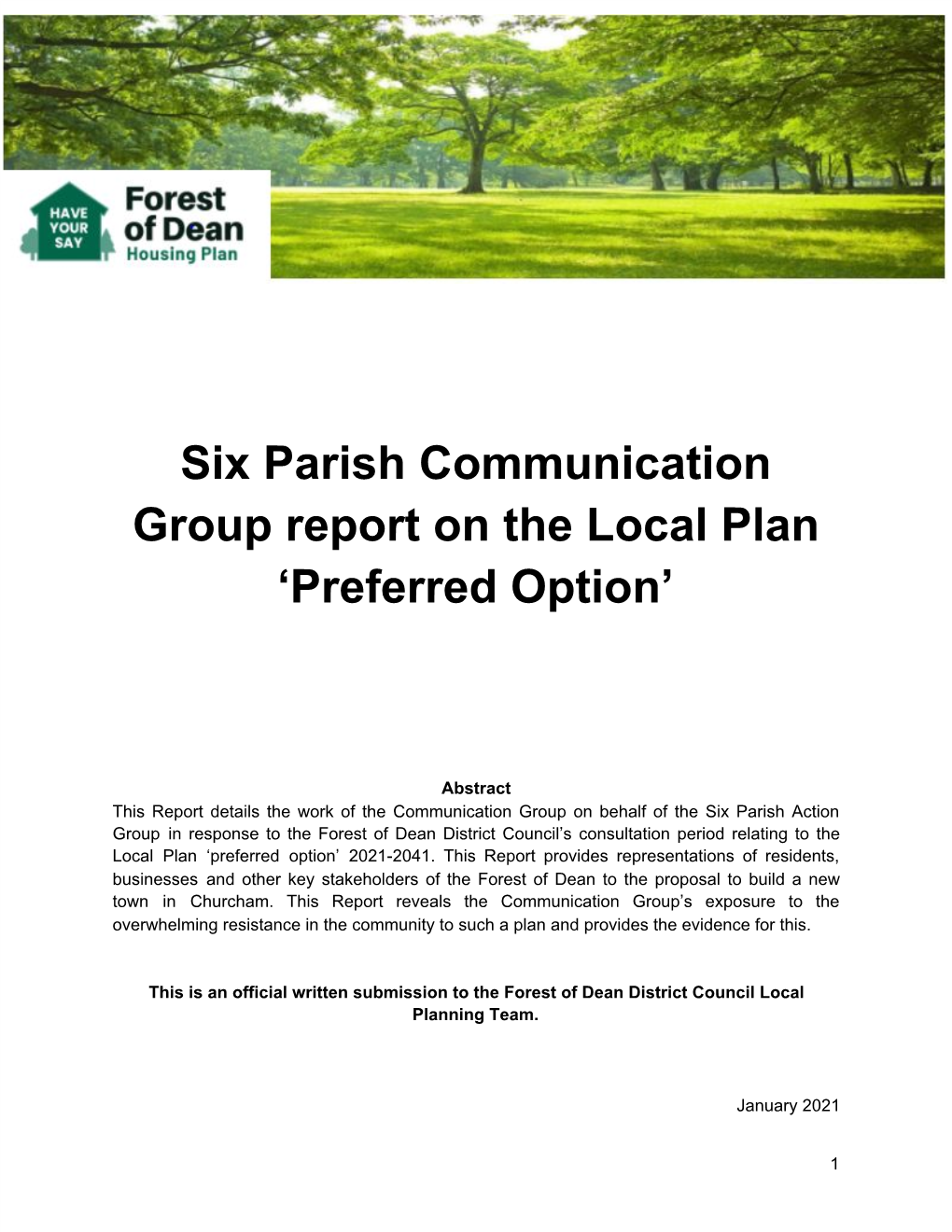 Six Parish Communication Group Report on the Local Plan ‘Preferred Option’