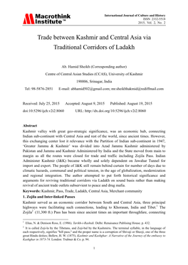 Trade Between Kashmir and Central Asia Via Traditional Corridors of Ladakh