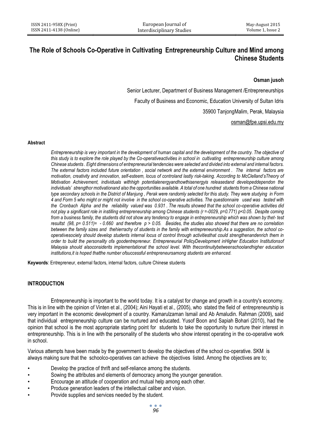 The Role of Schools Co-Operative in Cultivating Entrepreneurship Culture and Mind Among Chinese Students