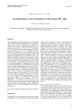 The Epidemiology of Swine Trichinellosis in China During 1999&#X2013