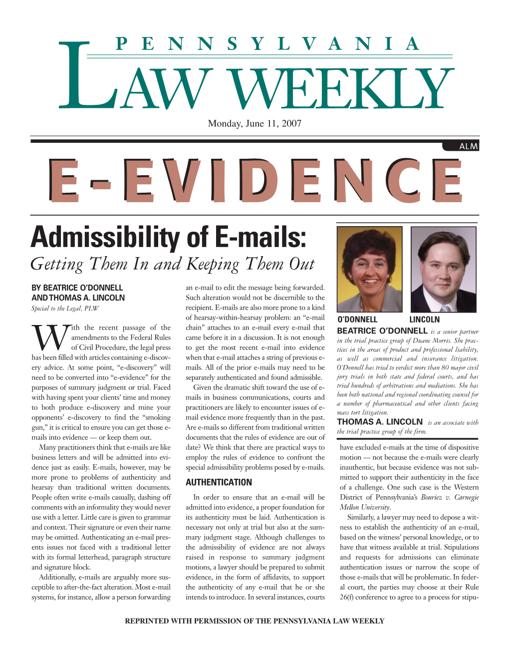 Admissibility of E-Mails: Getting Them in and Keeping Them Out