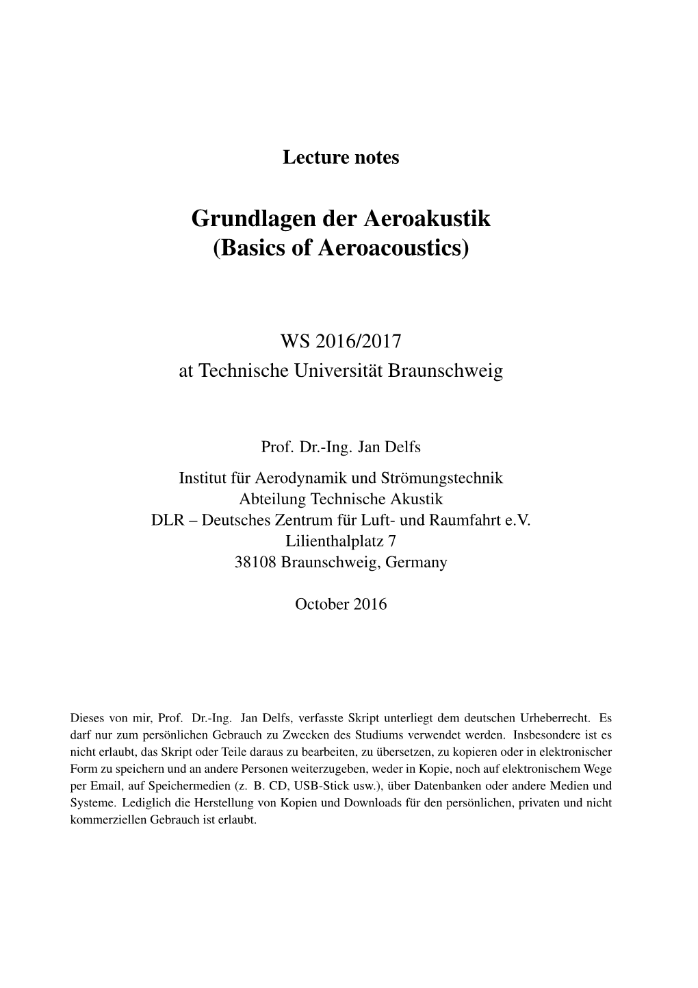 Basics of Aeroacoustics)