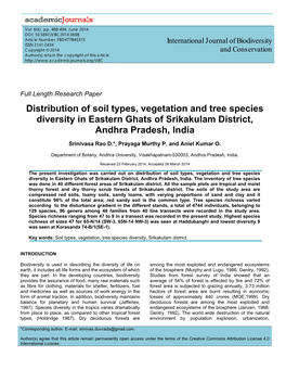 Distribution of Soil Types, Vegetation and Tree Species Diversity in Eastern Ghats of Srikakulam District, Andhra Pradesh, India