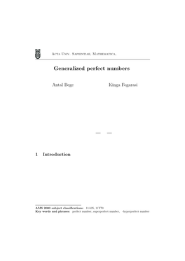 Generalized Perfect Numbers