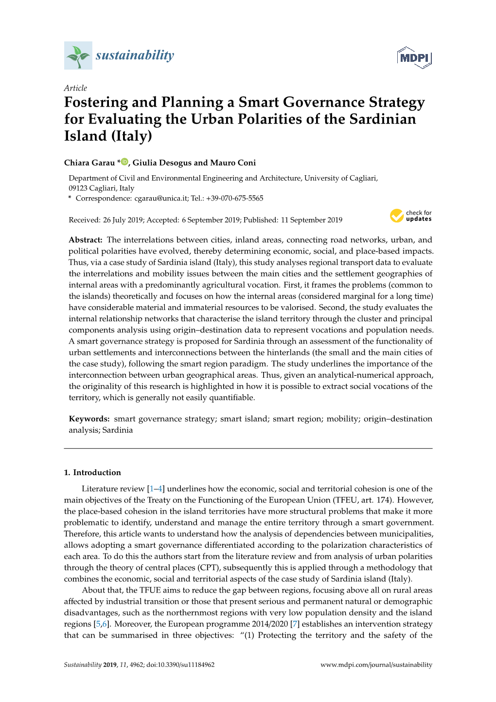 Fostering and Planning a Smart Governance Strategy for Evaluating the Urban Polarities of the Sardinian Island (Italy)