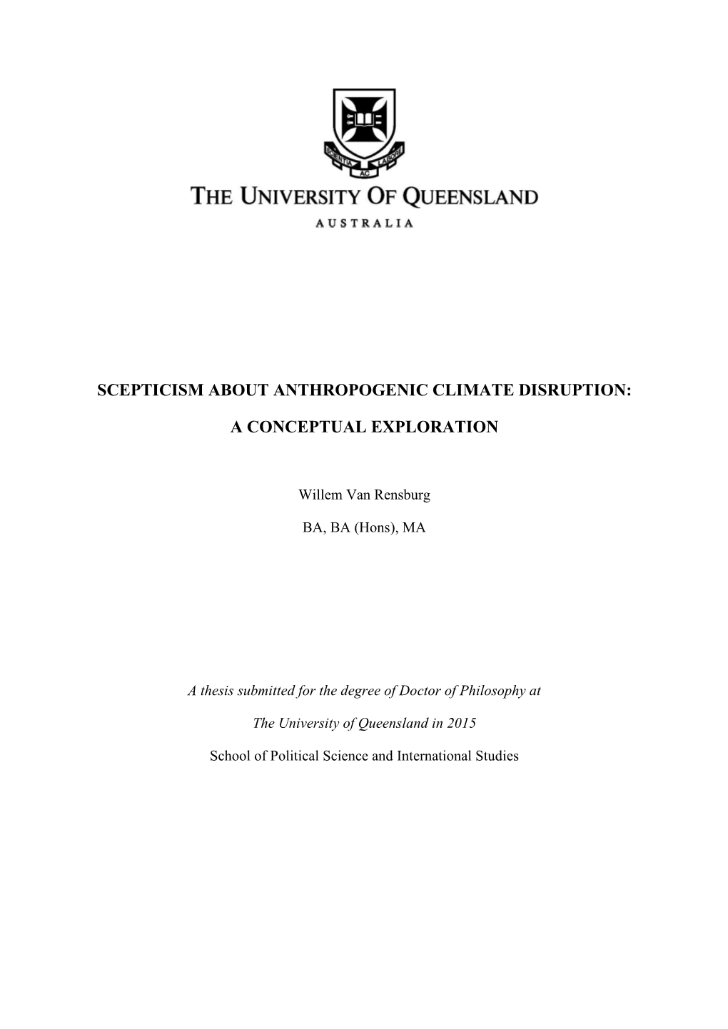 Scepticism About Anthropogenic Climate Disruption: a Conceptual