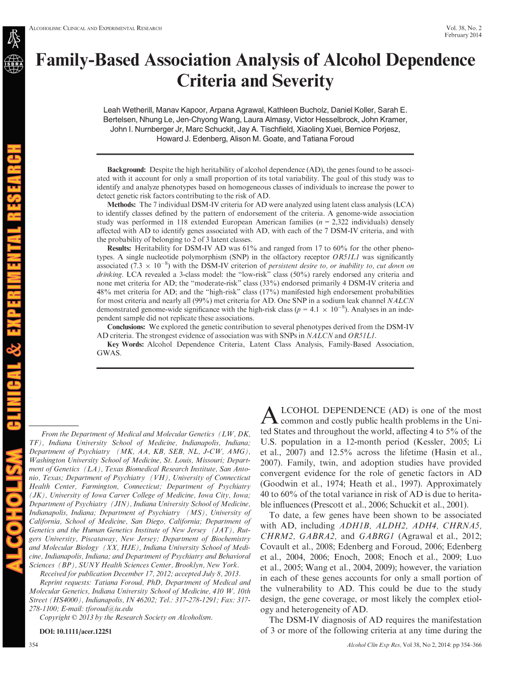 Family-Based Association Analysis of Alcohol Dependence Criteria and Severity