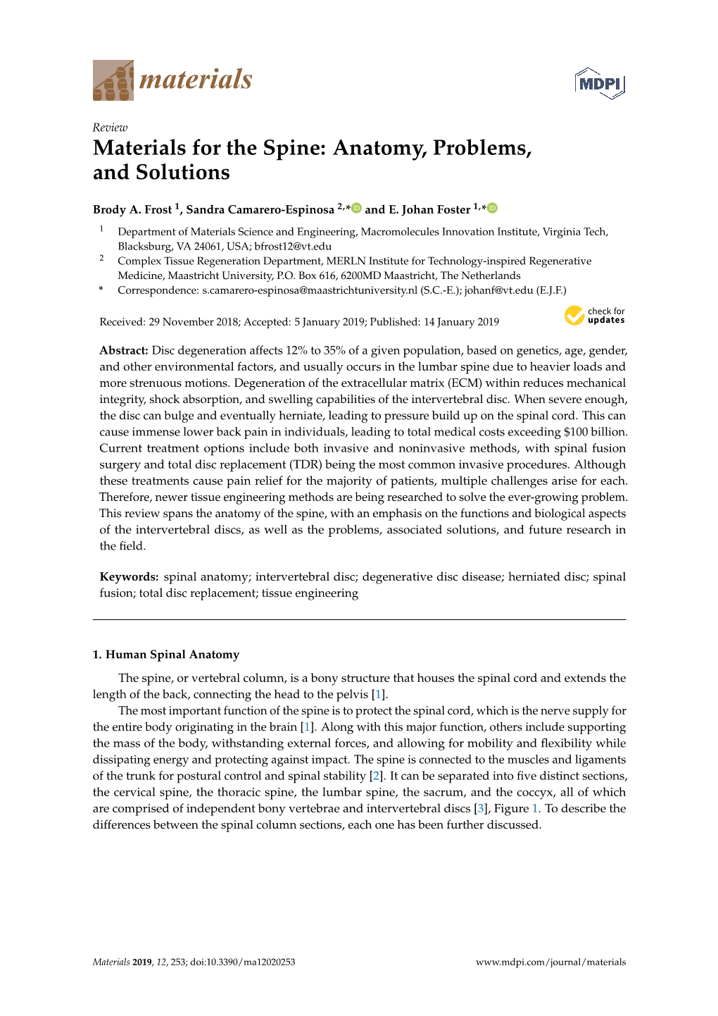 Materials for the Spine: Anatomy, Problems, and Solutions