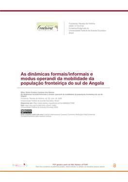 As Dinâmicas Formais/Informais E Modus Operandi Da Mobilidade Da População Fronteiriça Do Sul De Angola