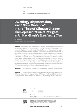 In the Time of Climate Change the Representation of Refugees in Amitav Ghosh’S the Hungry Tide Nicola Pilia Università Degli Studi Di Torino, Italia