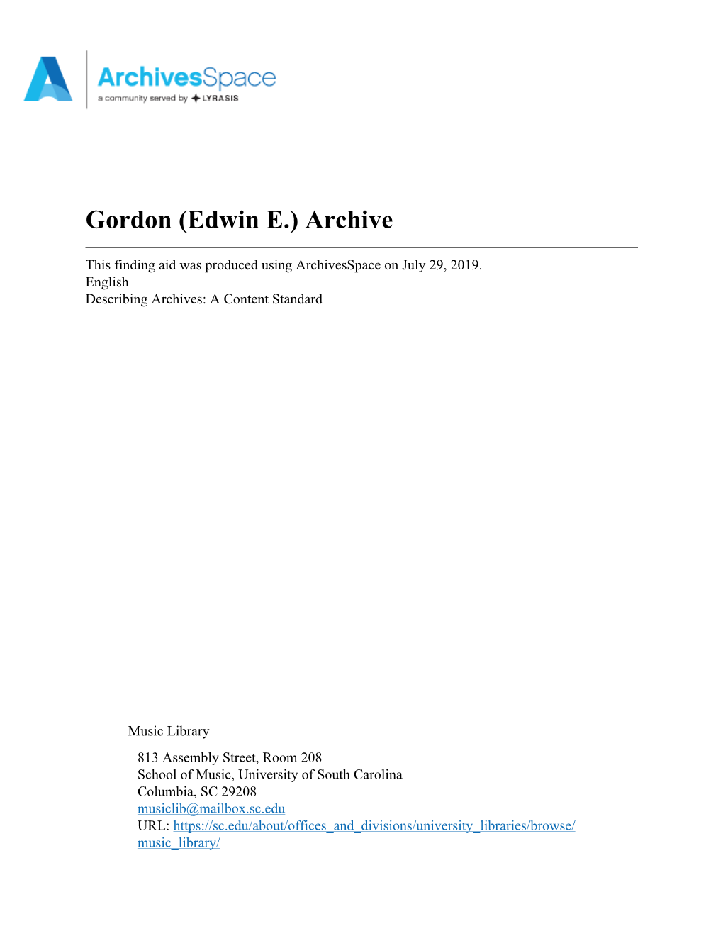 Gordon (Edwin E.) Archive