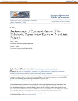 An Assessment of Community Impact of the Philadelphia Department of Recreation Mural Arts Program Mark J