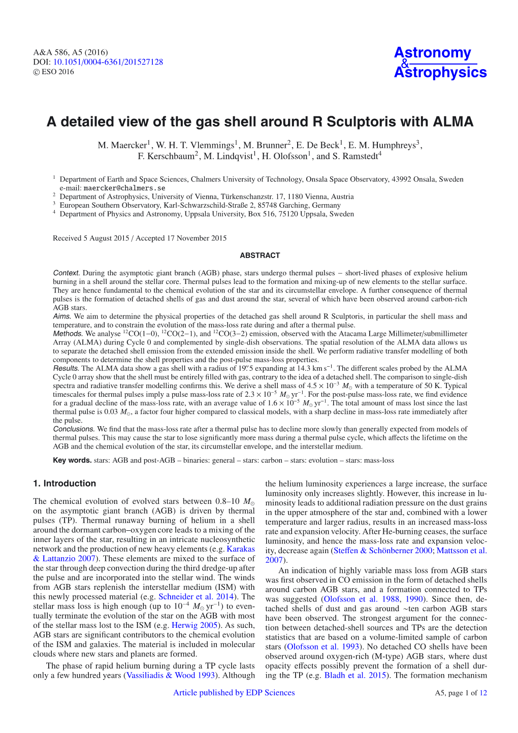 A Detailed View of the Gas Shell Around R Sculptoris with ALMA