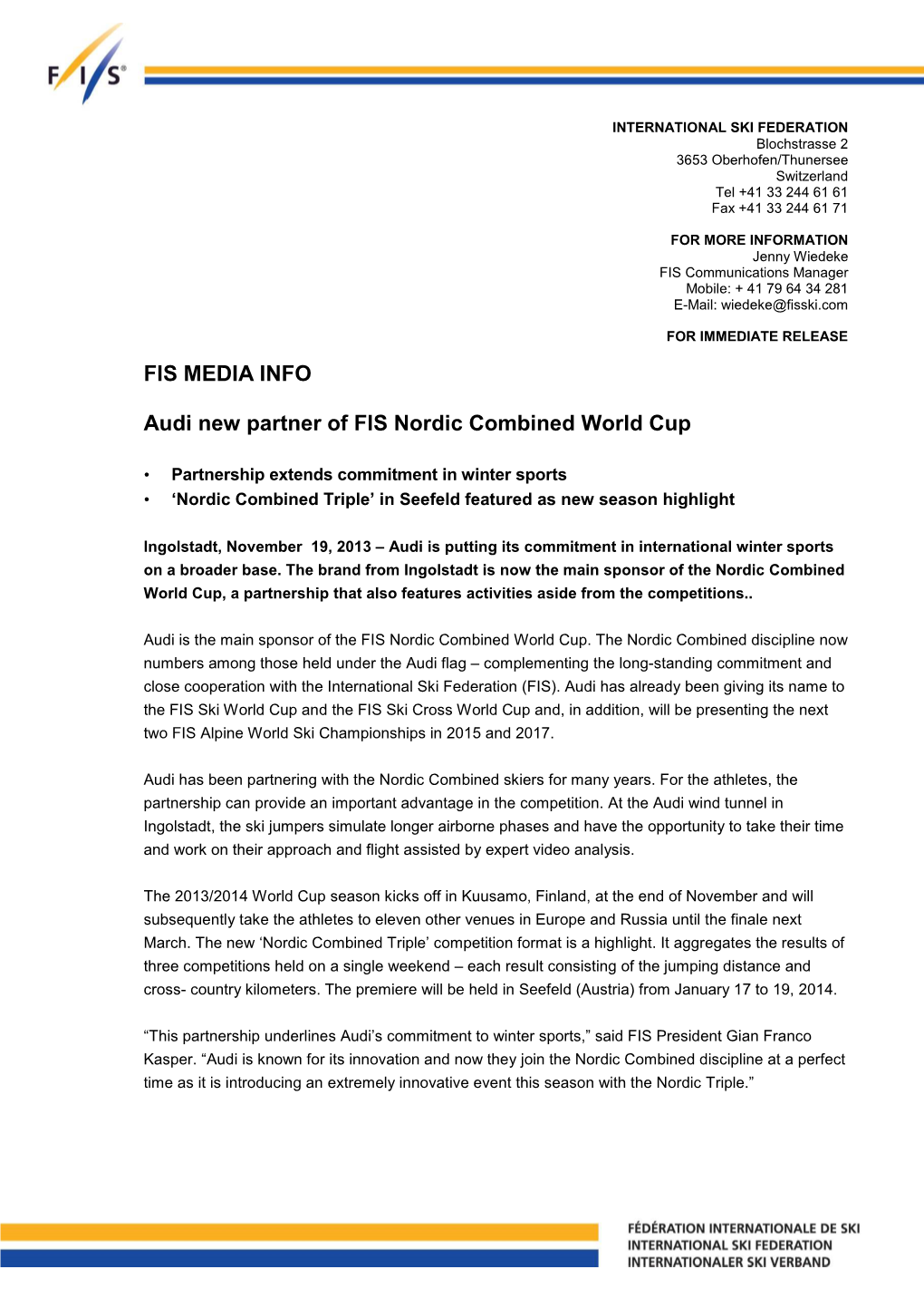 Audi Nordic Combined Press Release