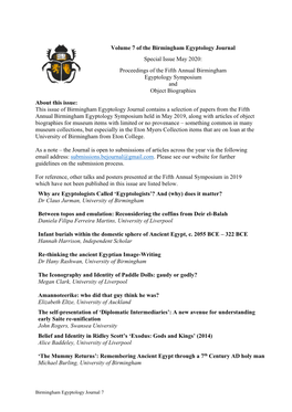 Proceedings of the Fifth Annual Birmingham Egyptology Symposium and Object Biographies