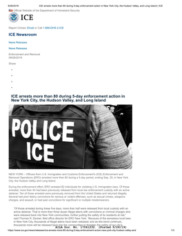 ICE Newsroom ICE Arrests More Than 80 During 5-Day Enforcement Action in New York City, the Hudson Valley, and Long Island