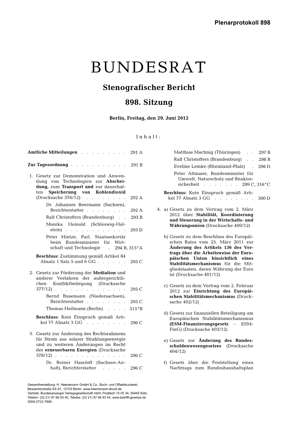 BUNDESRAT Stenografischer Bericht 898