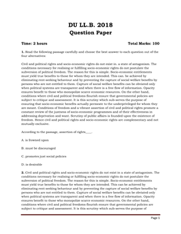 DU LL.B. 2018 Question Paper