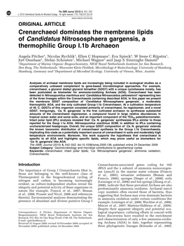 Crenarchaeol Dominates the Membrane Lipids of Candidatus Nitrososphaera Gargensis, a Thermophilic Group I.1B Archaeon