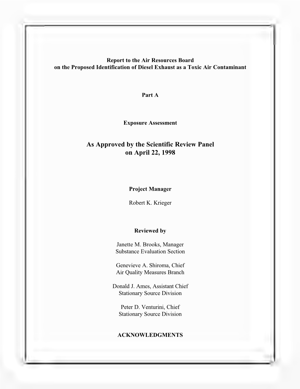 Part a Exposure Assessment Diesel Exhaust