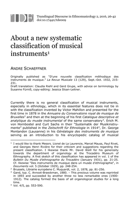 About a New Systematic Classification of Musical Instruments1