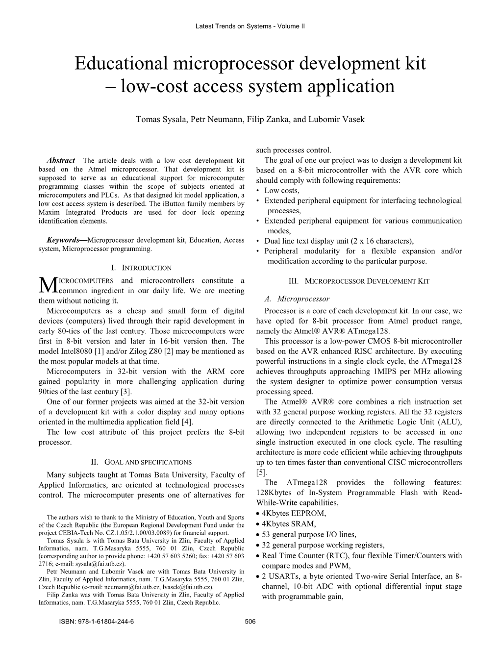 Educational Microprocessor Development Kit – Low-Cost Access System Application