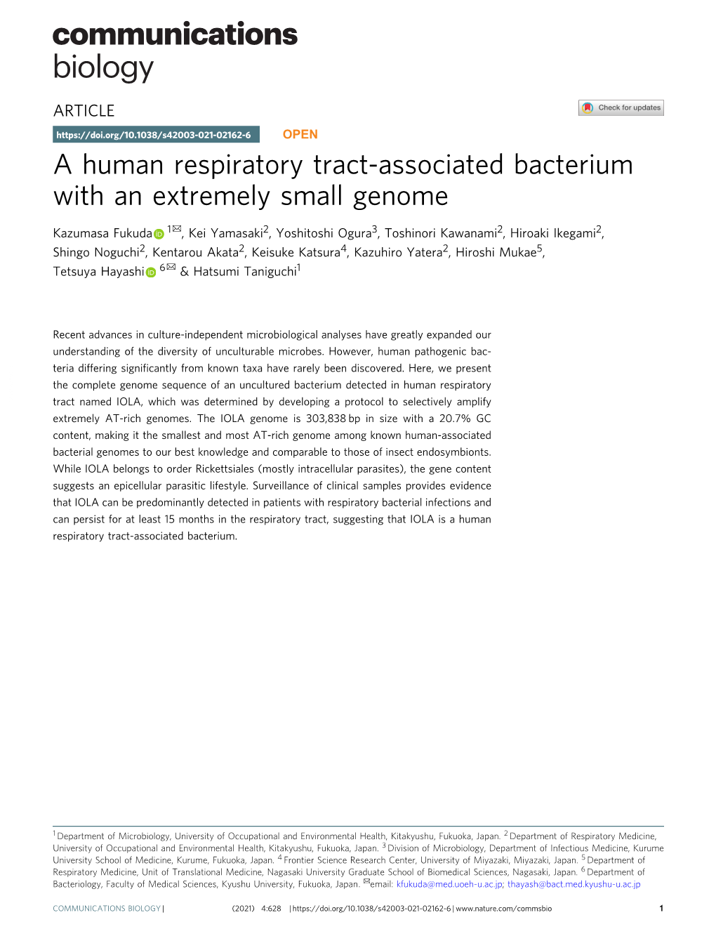 A Human Respiratory Tract-Associated Bacterium with an Extremely Small