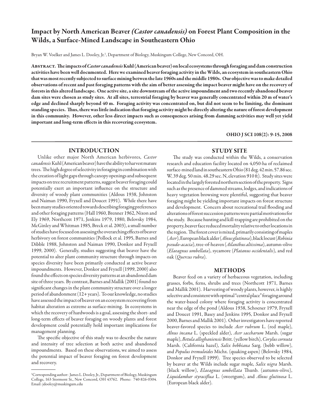 Impact by North American Beaver (Castor Canadensis) on Forest Plant Composition in the Wilds, a Surface-Mined Landscape in Southeastern Ohio