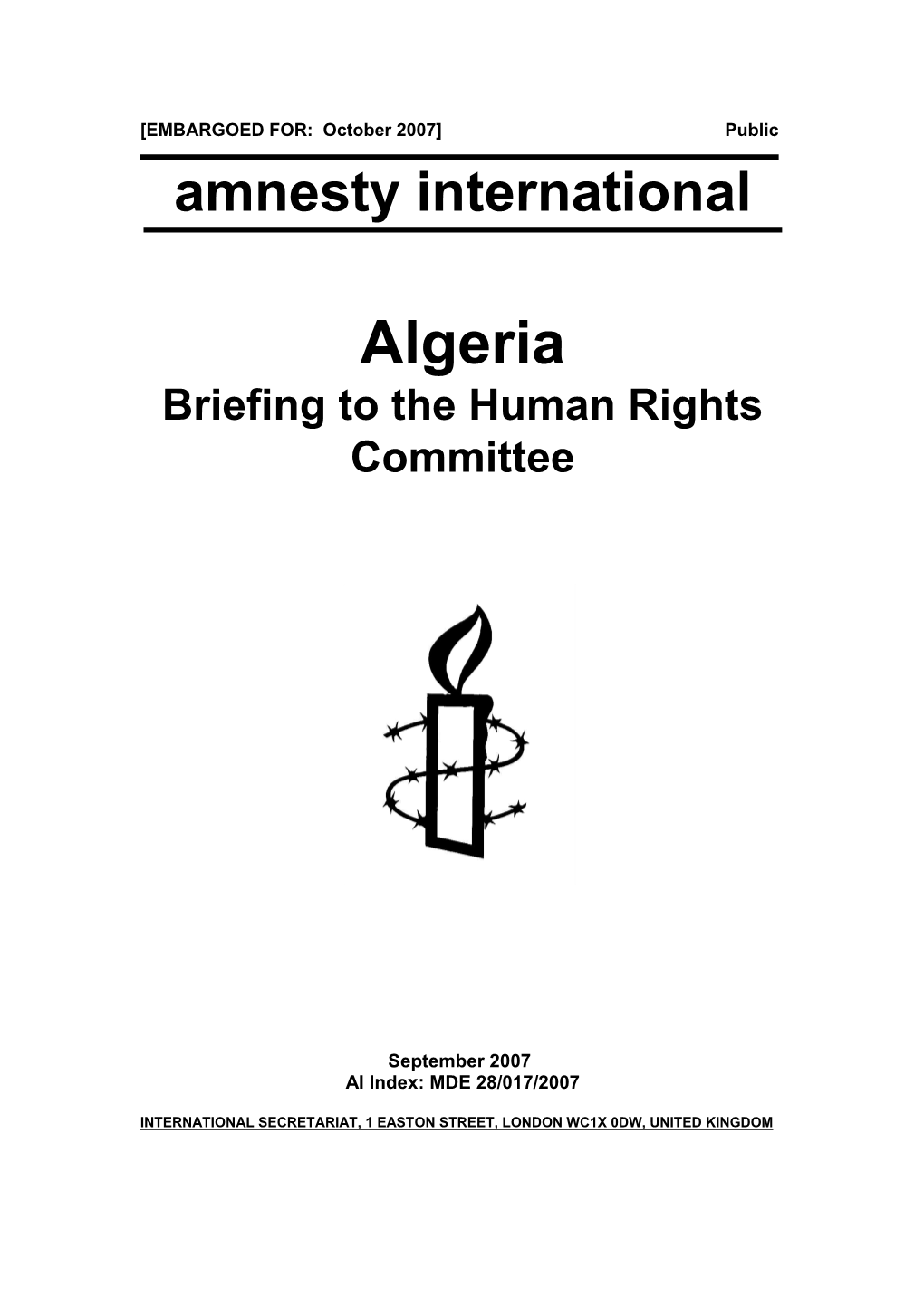 Algeria Briefing to the Human Rights Committee