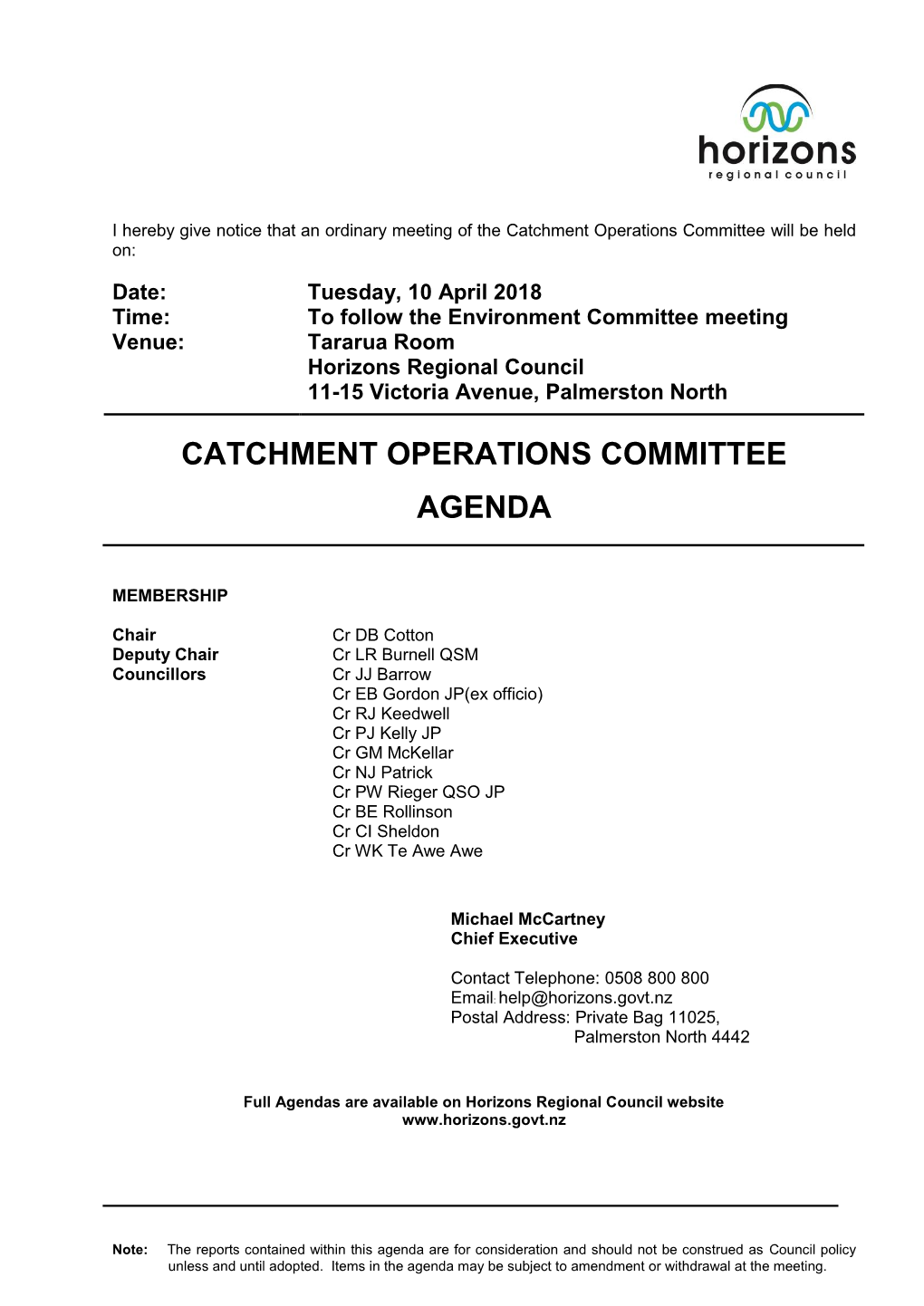 Agenda of Catchment Operations Committee