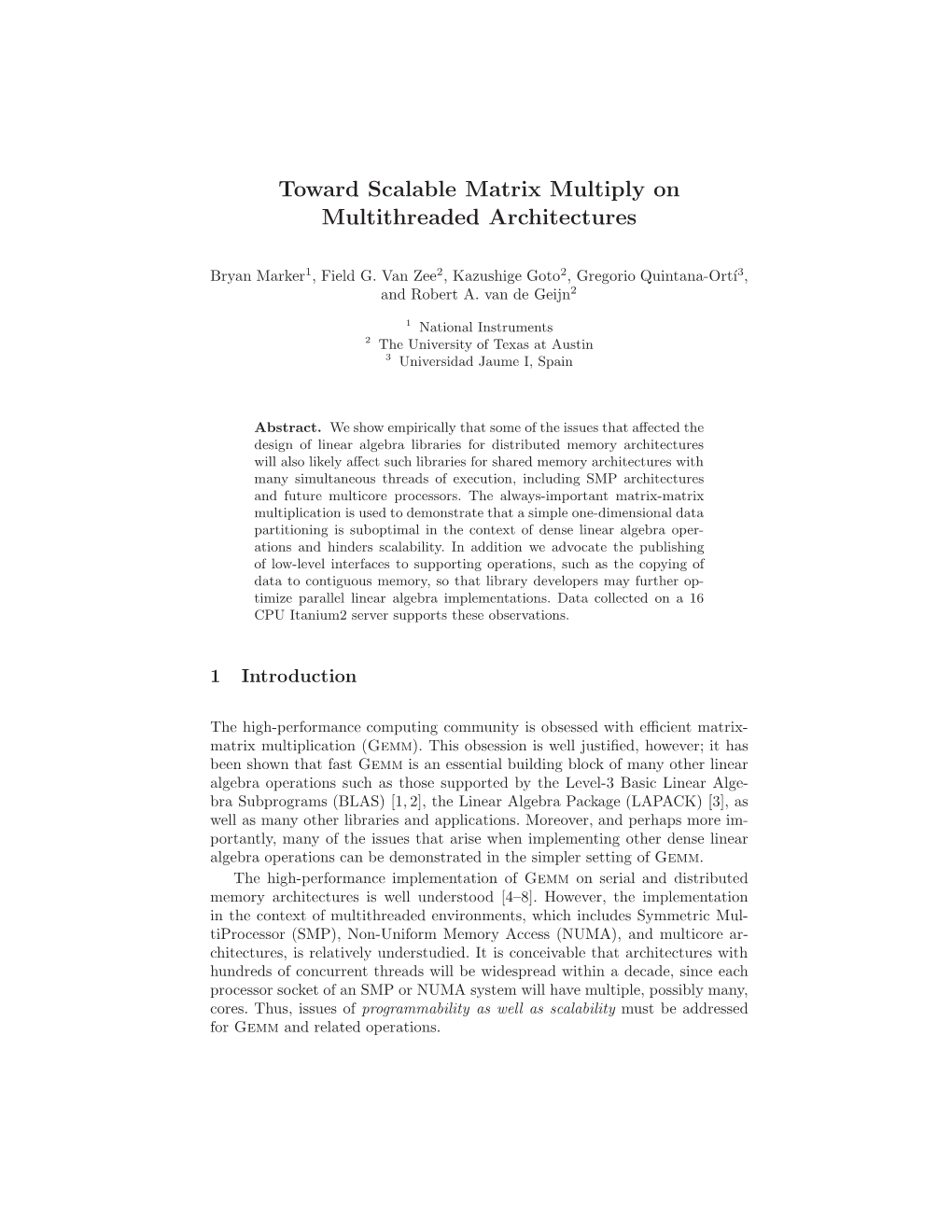 Toward Scalable Matrix Multiply on Multithreaded Architectures