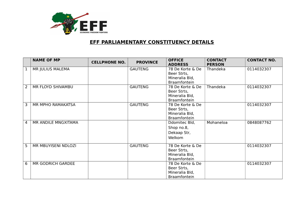 Eff Parliamentary Constituency Details