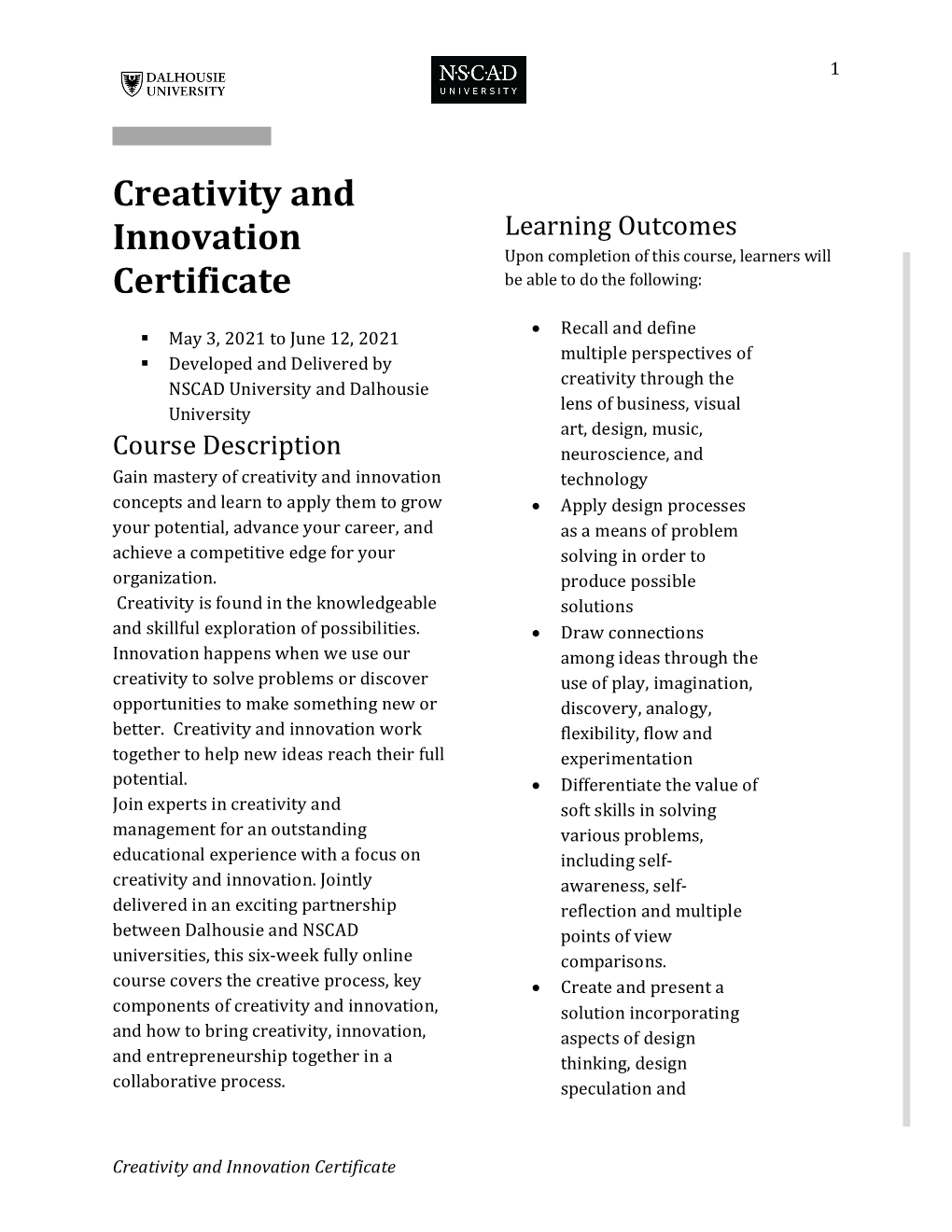 Creativity and Innovation Certificate 2