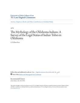 A Survey of the Legal Status of Indian Tribes in Oklahoma G
