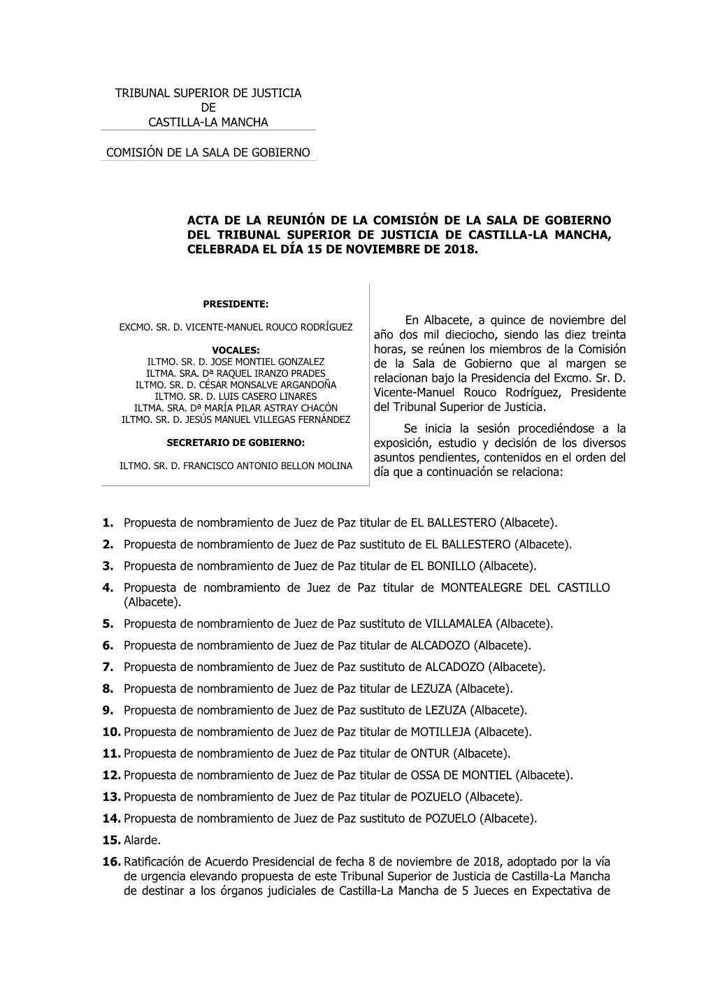Tribunal Superior De Justicia De Castilla-La Mancha Comisión De La Sala De Gobierno Acta De La Reunión De La Comisión De La S