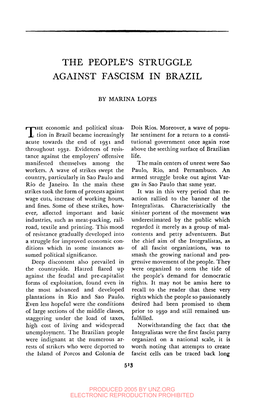 The People's Struggle Against Fascism in Brazil