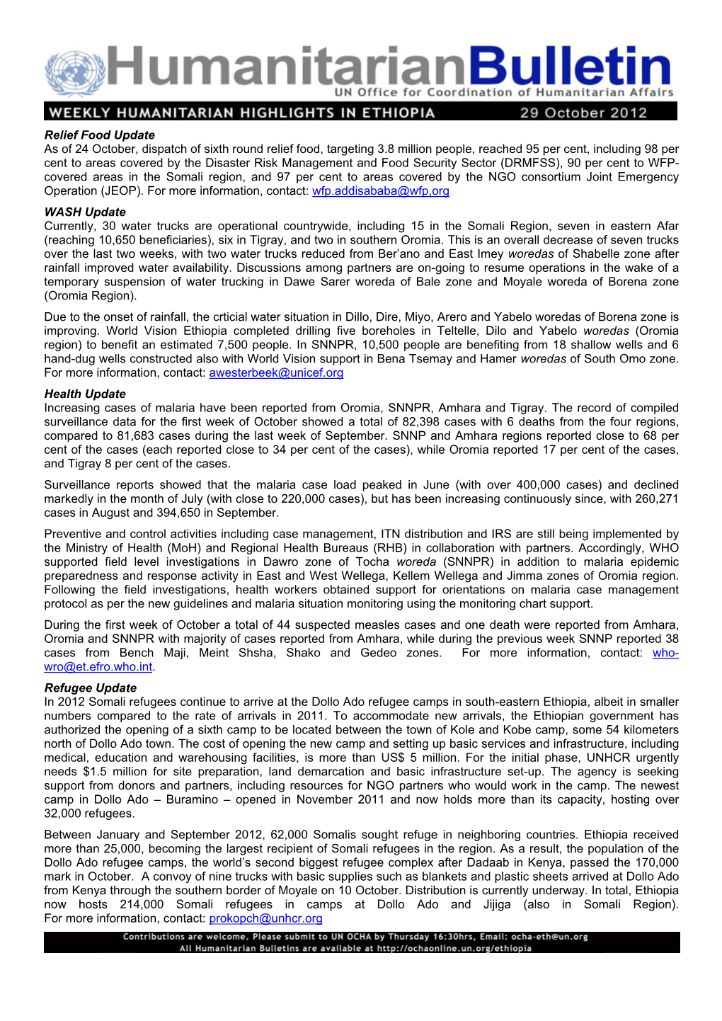 Humanitarian Bulletin 29 October 2012.Pdf (English)