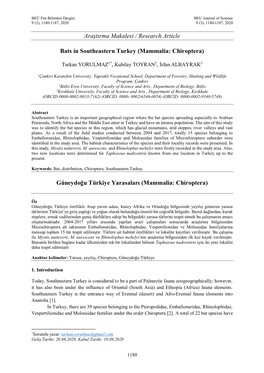 Araştırma Makalesi / Research Article Bats in Southeastern Turkey