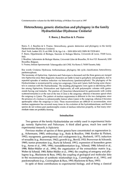 Heterochrony, Generic Distinction and Phylogeny in the Family Hydractiniidae (Hydrozoa: Cnidaria)