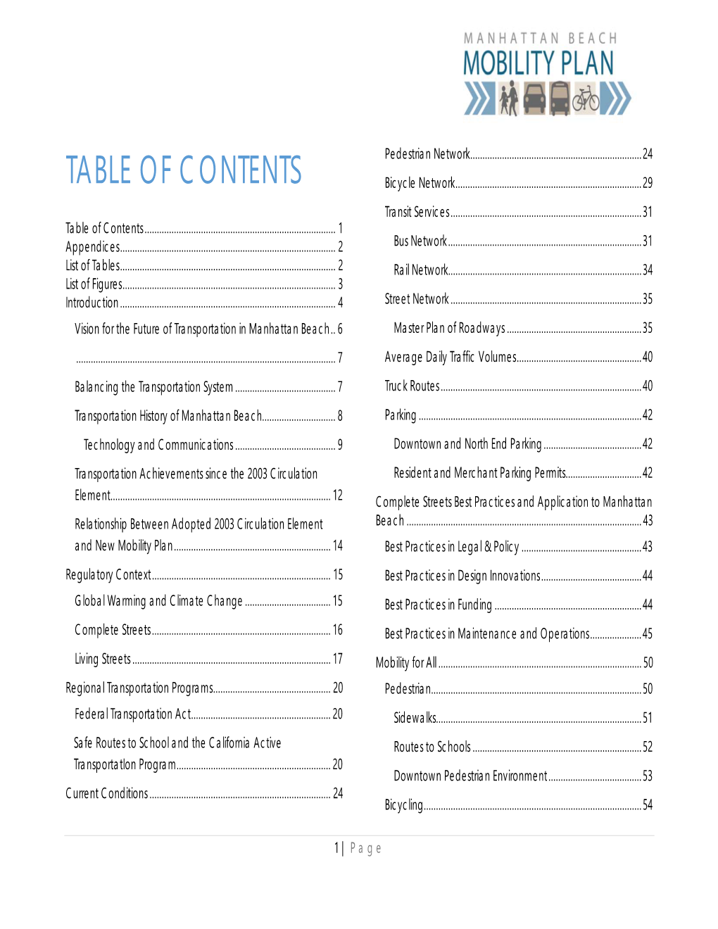 TABLE of CONTENTS Bicycle Network