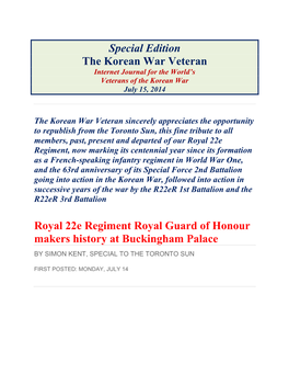 Special Edition the Korean War Veteran Royal 22E Regiment Royal