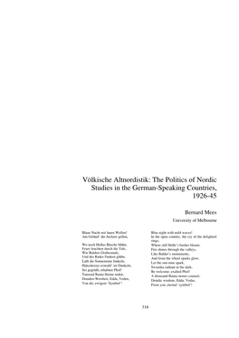 Völkische Altnordistik: the Politics of Nordic Studies in the German-Speaking Countries, 1926-45