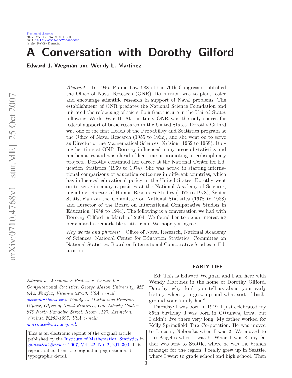 A Conversation with Dorothy Gilford