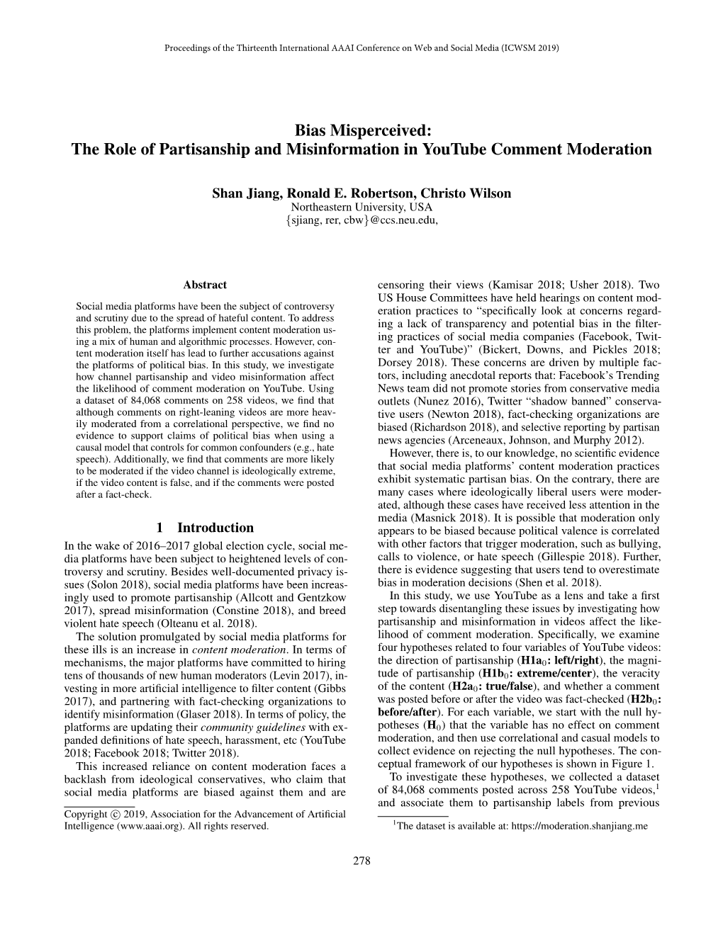 Bias Misperceived: the Role of Partisanship and Misinformation in Youtube Comment Moderation