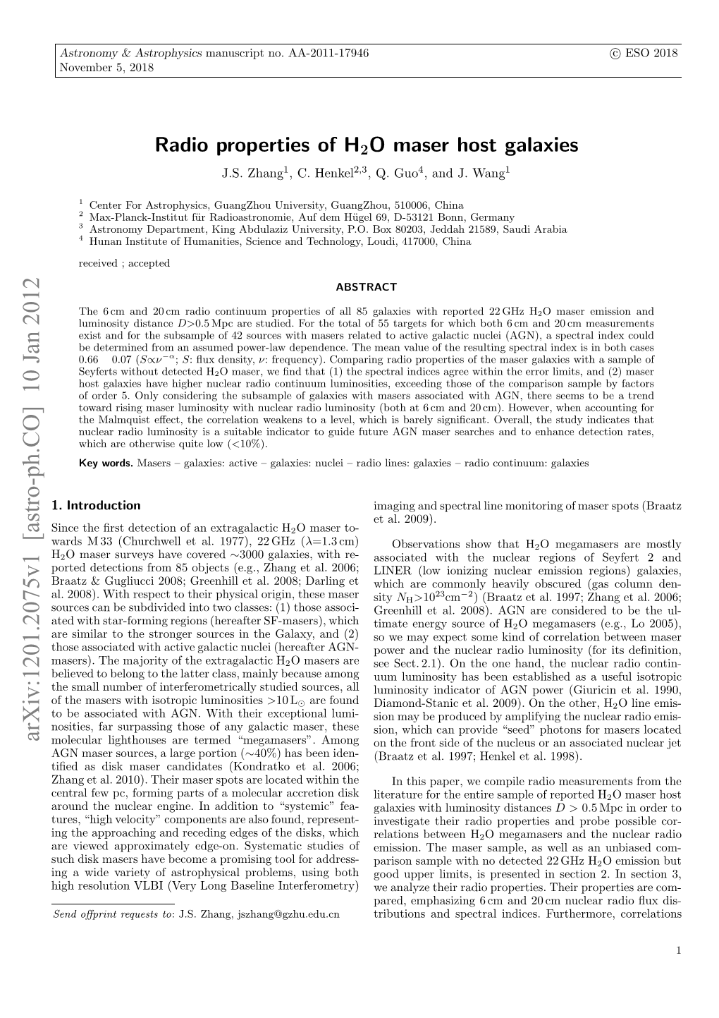 Radio Properties of H2O Maser Host Galaxies