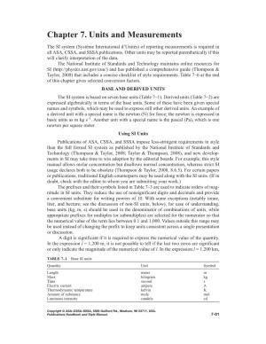 Chapter 7. Units and Measurements the SI System (Système International D’Unités) of Reporting Measurements Is Required in All ASA, CSSA, and SSSA Publications