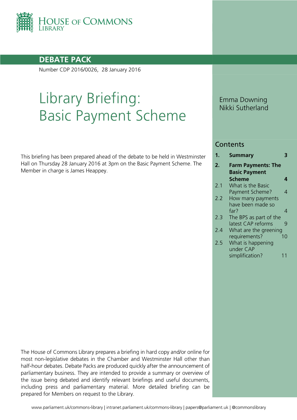Library Briefing: Emma Downing Nikki Sutherland Basic Payment Scheme
